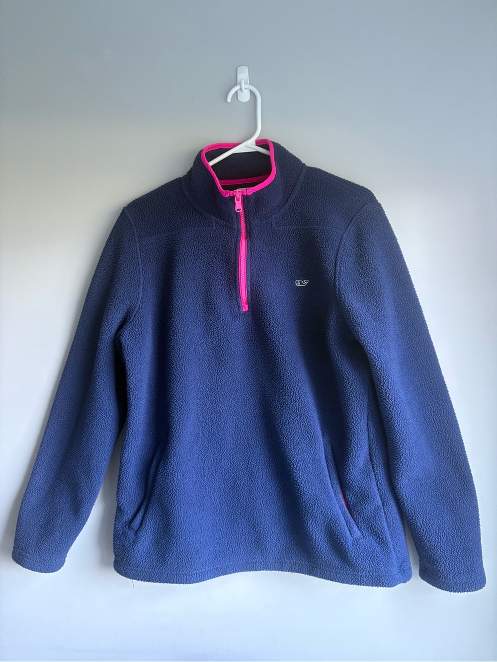 Vineyard Vines Navy Fleece Half-Zip with Pink Trim